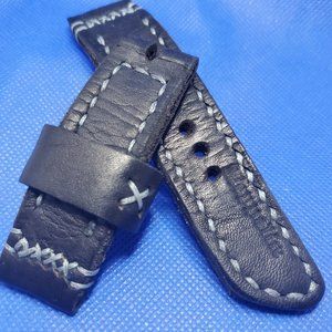 Custom Vintage Distressed Leather Strap 24mm blk